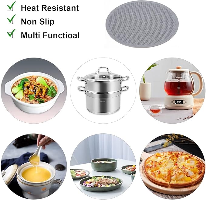 Silicone Heat Resistant Multifunctional Mat 12",Silicone Trivets for Hot Pots and Pans Multi-Purpose Trivet Mat for Hot Dishes Set, Heat Resistant Durable Flexible Silicone Pot Mat(2 Pcs)