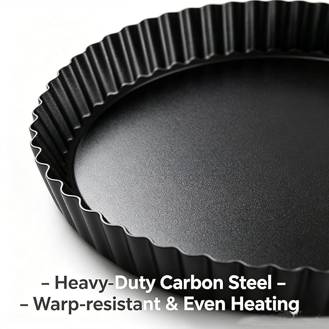 Tart Pan Set, 10 & 9 Inch Tart Pans with 5 & 4 Inch Mini Tart Pans Removable Bottom, Quiche Pan Carbon Steel Heavy Duty Nonstick Pie Pan- Fluted Edges for Baking Fruit Tartets, Pastries