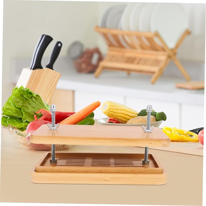 Hemobllo Bamboo Tofu Press 3-Layer Drip Tray Mold Adjustable Pressure Tofu Maker for Homemade Soybean Curd Efficient Kitchen Tool
