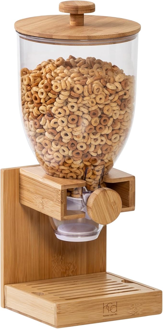 Honey-Can-Do Bamboo Cereal Dispenser with Airtight Lid – Countertop Dry Food Dispenser for Kitchen Organization – Eco-Friendly Cereal Container for Pantry