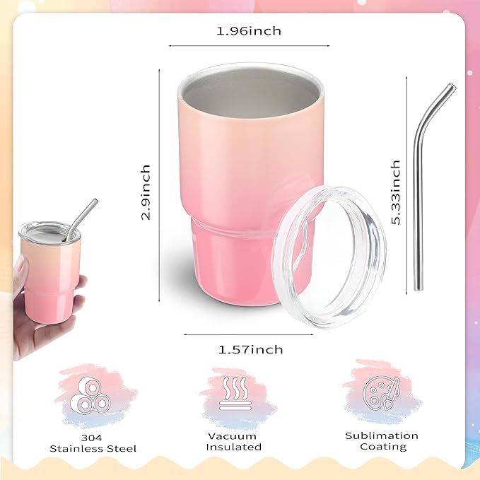 20 Pack 3 oz Gradient Mini Tumbler Shot Glass with Straw and Lid,Sublimation Shot Glasses Stainless Steel Vacuum Insulated Mini Tumblers Cups Gifts for Wedding Cocktail Party