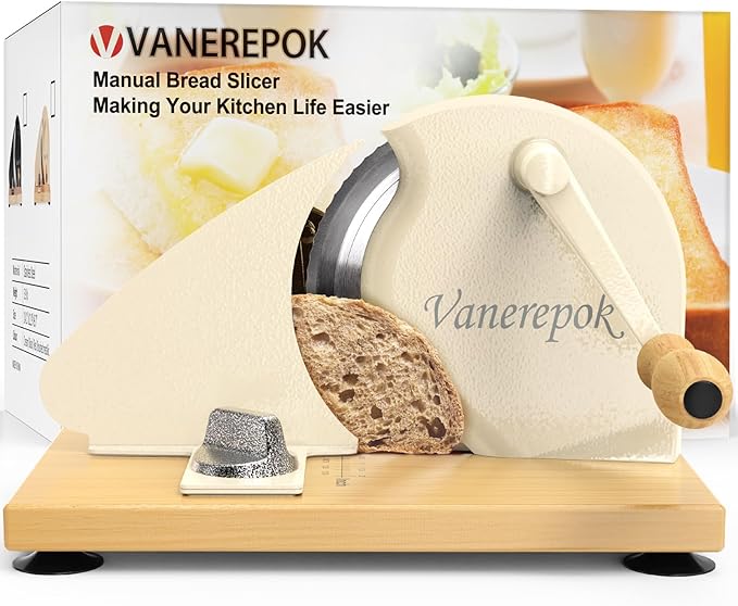 vanerepok Manual Bread Slicer for Homemade Sourdough Bread Versatile Hand Crank Bread Slicer for Sourdough Crusty Bread Etc Stainless Steel Slicers Adjustable Width for Homemade & Commercial Use