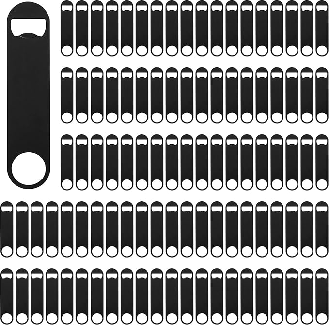 100 Pack Flat Beer Bottle Opener 7 inch Stainless Steel Flat Bottle Opener Black Beer Bottle Openers for Bartender Kitchen Bar Restaurant (7 Inch)