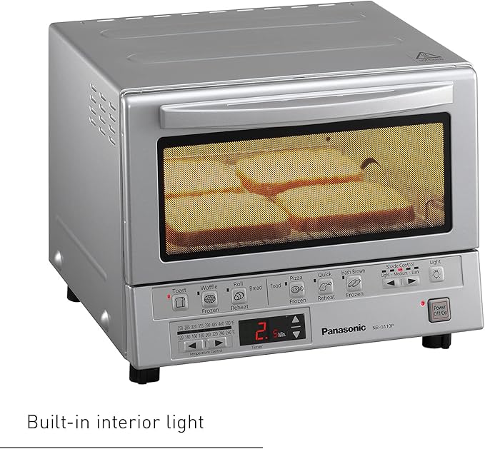 Panasonic FlashXpress Toaster Oven Countertop, 4-Slice Small Toaster Oven Compact Size with Double Infrared Heating, 6 Auto Cook Options and Precise Temperature Control, 1300W - NB-G110P (Silver)