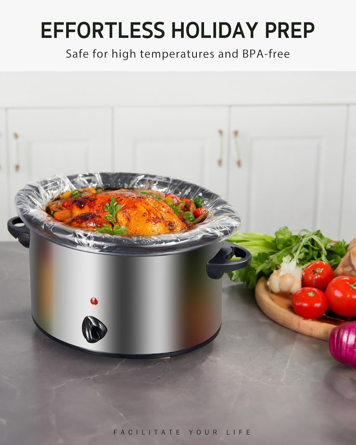 Syntus Slow Cooker Liners, 30 Count Cooking Bags Extra Large Size Disposable Pot Liners Plastic Bags, Fit 6QT to 10QT for Slow Cooker Cooking Trays, 14"x 22", 30 Liners