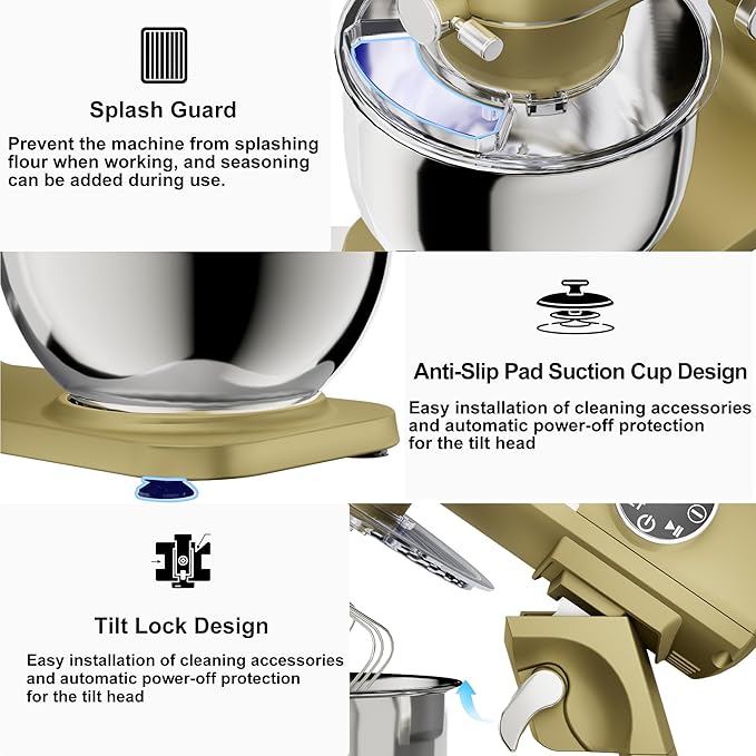 8.45 QT All Metal Dough Mixer,10 Speed Large Capacity Kitchen Stand Mixer with Digital Timer & Tilt-Head, Electric Mixer with Whisk Dough Hook Mixing Beater for Baking,Cakes,Cookie,Bread,Salad