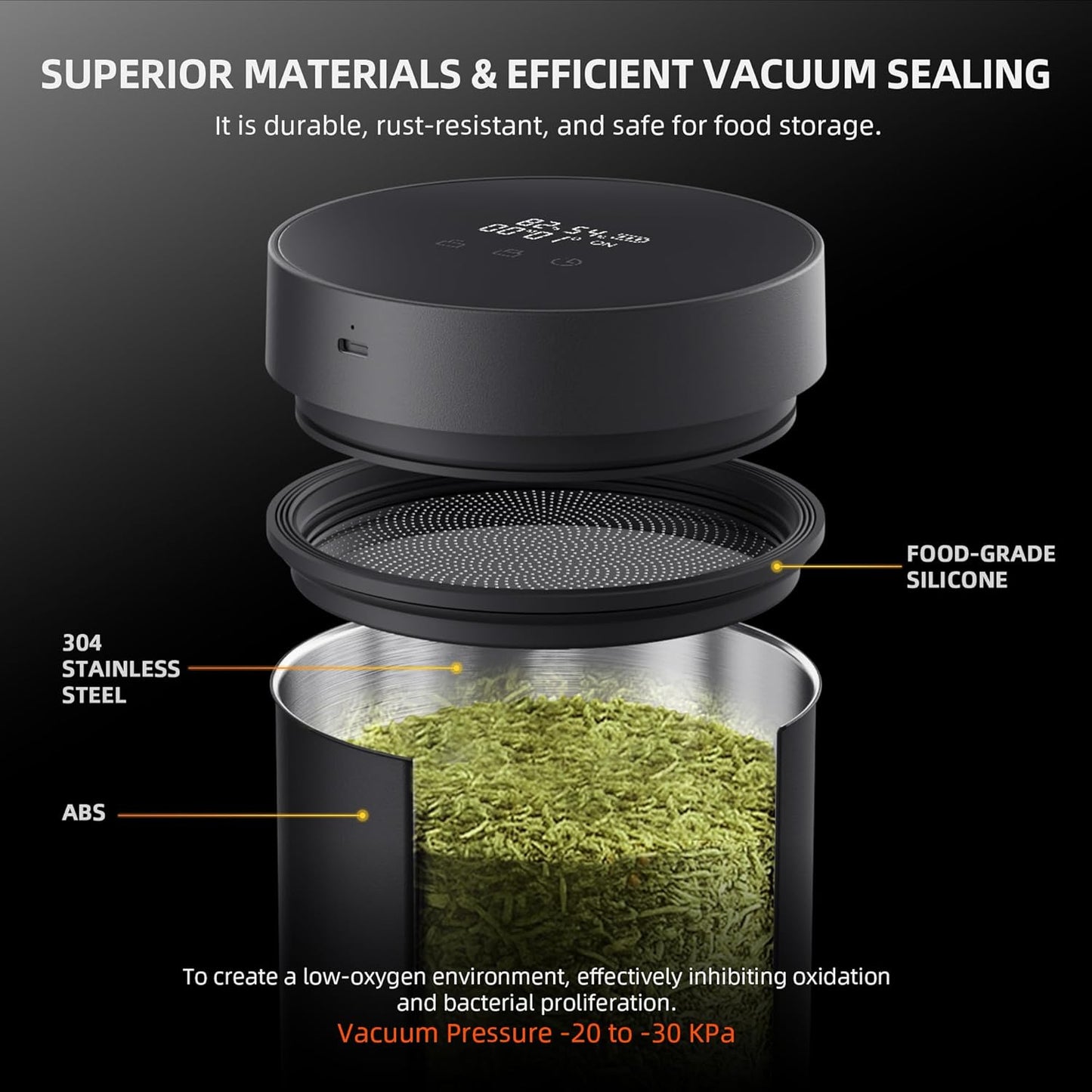 Spider Farmer New Auto-Cure Smart Jar, 2L Portable Vacuum Seal Container with 4 x 62% Humidity Packs, Curing Jar Airtight Storage for Herbs, Mushrooms, Coffee, Spices, Flowers