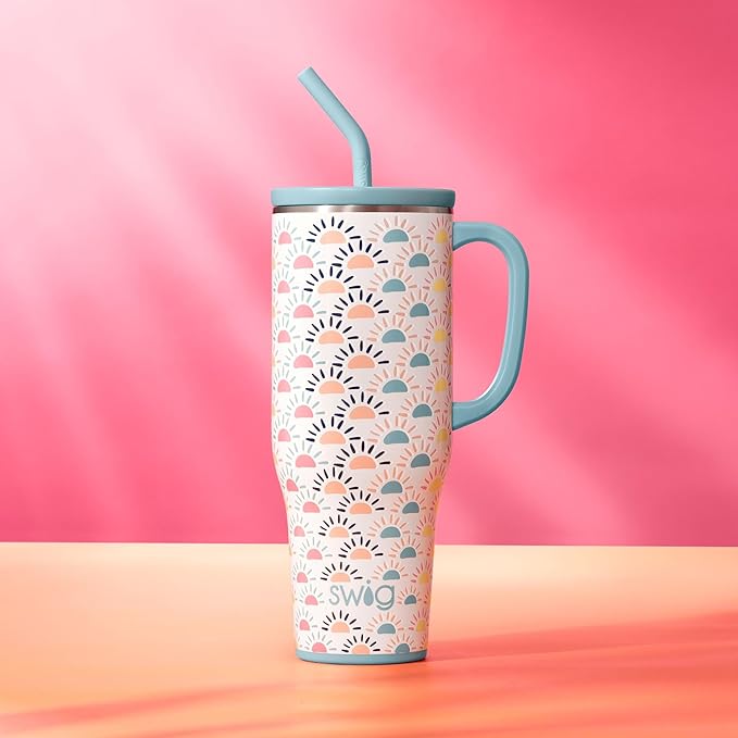 Swig Life 40oz Mega Mug, 40 oz Tumbler with Handle and Straw, Cup Holder Friendly, Dishwasher Safe, Extra Large Insulated Tumbler, Stainless Steel (Sun Chaser)