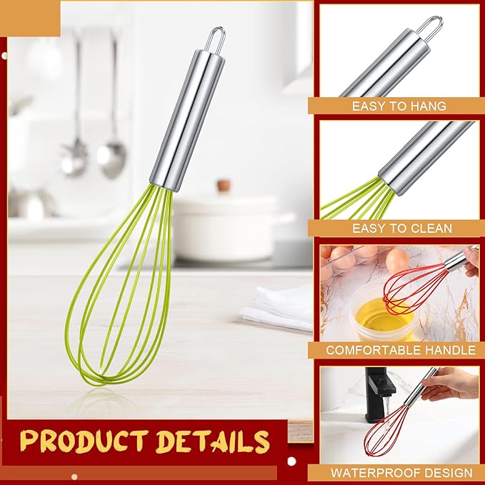 48 Sets 8 Inch Whisks Bulk DIY Fillable Whisks Gifts Set Colored Silicone Whisks for Cooking Heat Resistant Egg Beaters with Card Rope Bag for Candy Holder