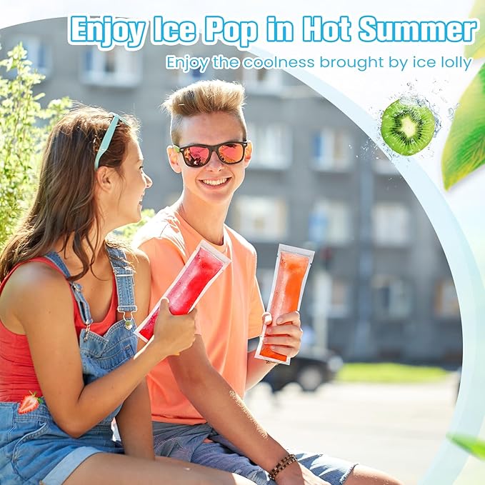 Hoolerry 450 Pcs Disposable Ice Mold Bags with 1 Silicone Funnel Freezer Tubes with Zip Seals Candy Ice Mold Yogurt Tubes Pouch for Snack Juice Fruit Smoothies Party Favor (3 x 10 Inch)