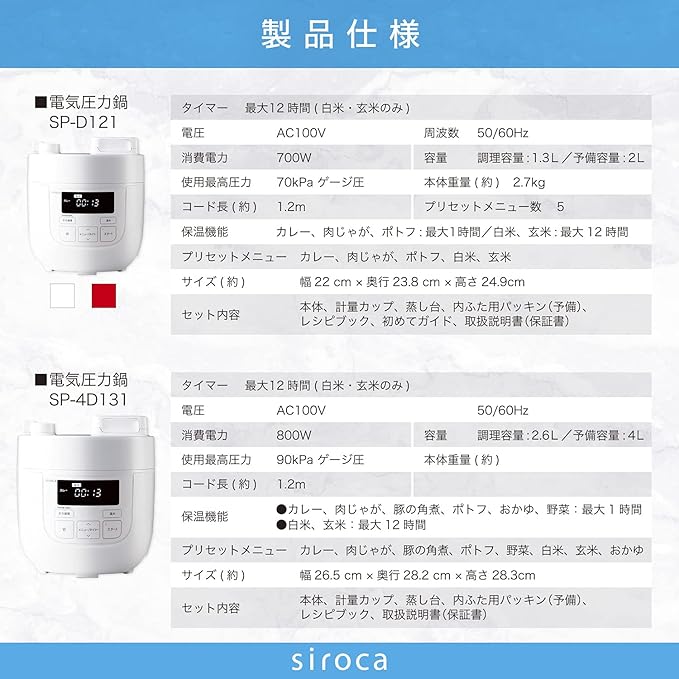 siroca Electric Pressure Cooker SP-D121(W) (WHITE)【Japan Domestic genuine products】
