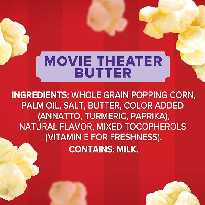 Orville Redenbacher’s Microwave Popcorn, Movie Theater Butter Flavor, 3g Fiber Per Serving, 3.29 oz., 3-Count (12 Boxes)