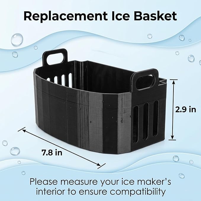 Replacement Ice Basket Compatible with Magic Chef & for Frigidaire Countertop Ice Makers - Durable Storage Bucket, Direct Fit Spare Part, No Assembly Required (Black)