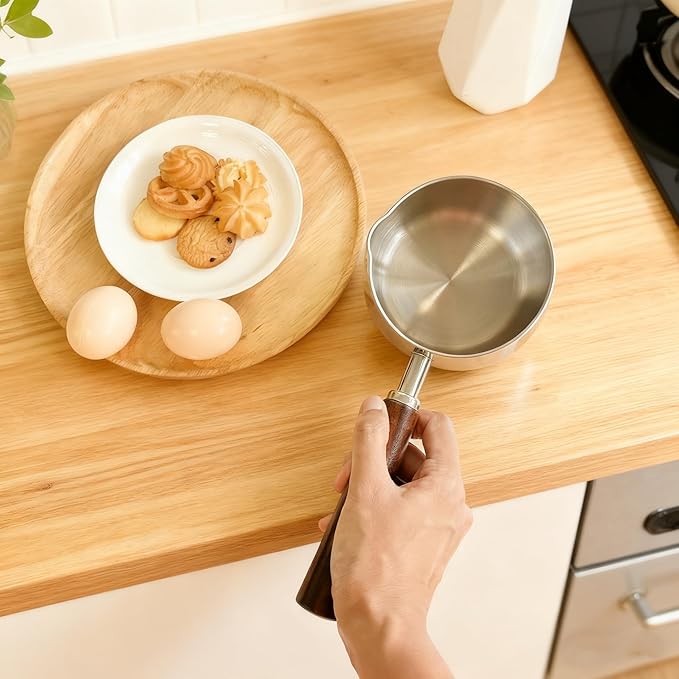 IMEEA 17oz Milk & Butter Warmer Pot SUS304 Stainless Steel Sauce Pot with Wooden Handle for Single Servings, Heating Milk, Melting Butter, Warming Sauces