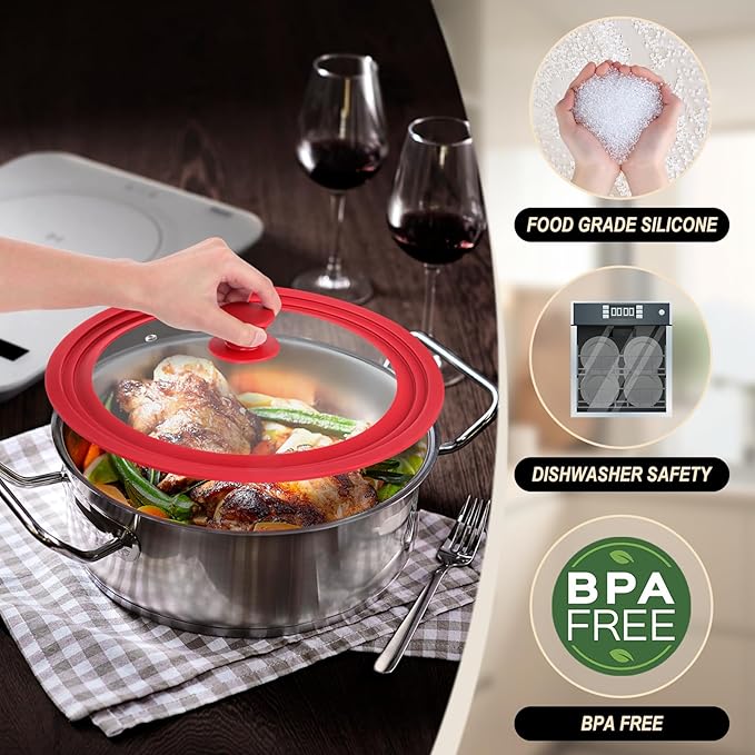Universal Lids for Pots, Pans and Skillets, Replacement Pan Lid with Tempered Glass and Heat-Resistant Silicone Edge, Fits 6", 7",8" Cookware, Durable Frying Pan Cover