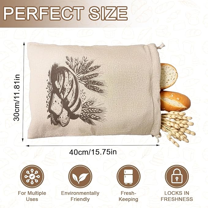 Reusable Bread Bags with TPU Liner -Linen Bread Bag for Sourdough & Homemade Cloth Bread Bags Keeps Fresh Longer 2 Pack