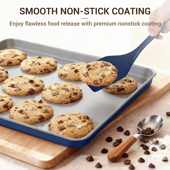 Ammeloo 22-Piece Baking Pans Set Stackable Bakeware Non Stick Baking Set Non Toxic Oven Pans, Including Roasting Pan, Cookie Sheets, Muffin Pans, Cake Pans, Oven Mitts and Utensils(Gray & Navy Blue)