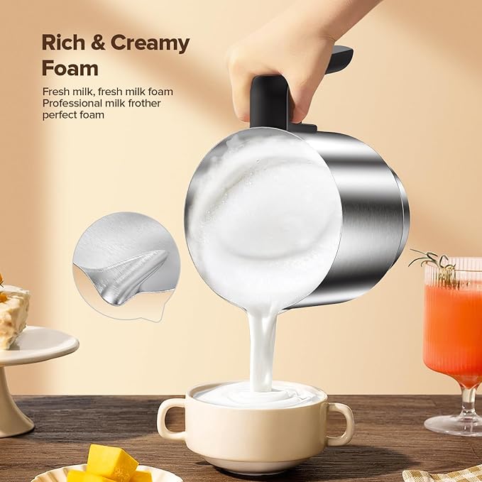 Milk Frother and Steamer, Large Capacity & Detachable Electric Milk Frother, Automatic Warm and Cold Foam Maker, Hot Chocolate Maker, Stainless Steel Jug, 30.44Oz./900ML