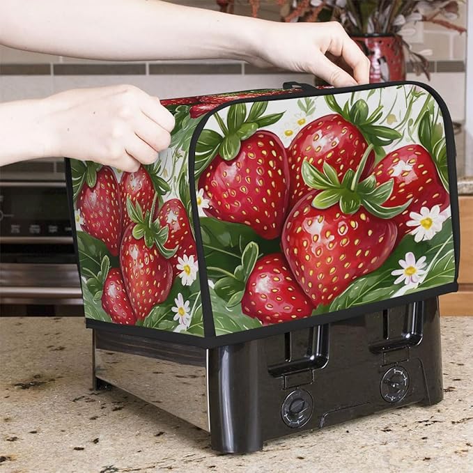 Tropical Fruit Strawberry Flower Toaster Cover 2 Slice Dust and Fingerprint Protection Toaster Bread Maker Covers Washable Kitchen Small Appliance Covers for Kitchen Accessories Decor Bakeware Gift