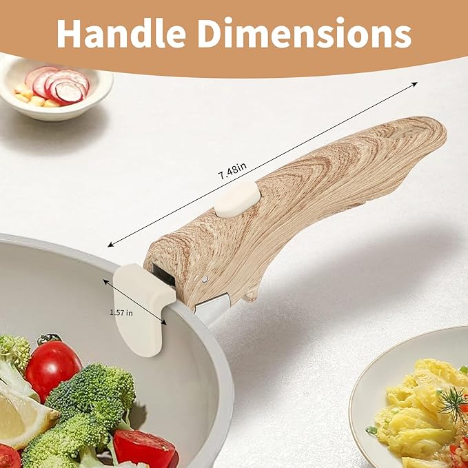 Removable Handle Wood-Like, Detachable Handle for Pots and Pans, Universal Cookware Handles, Compatible with Thin Edge Cookware, 2 Pack