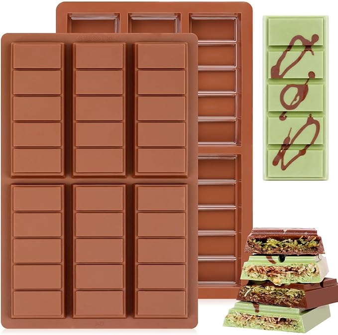Chocolate Molds - Non-Stick Chocolate Bar Mold, Food Grade Silicone Deep Chocolate Bar Mold for Dubai Chocolate Bar Pistachio, Chocolate Snacks - Set of 2