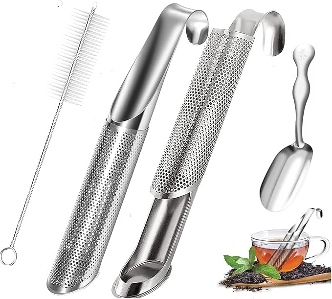 2 Pcs Stainless Steel Tea Diffuser, Stainless Steel Tea Strainers for Loose Tea with Hanging Hook Handle，Stainless Steel Long Handle Tea Steeper Diffuser for Leaf Tea, Coffee, Spices, Seasonings