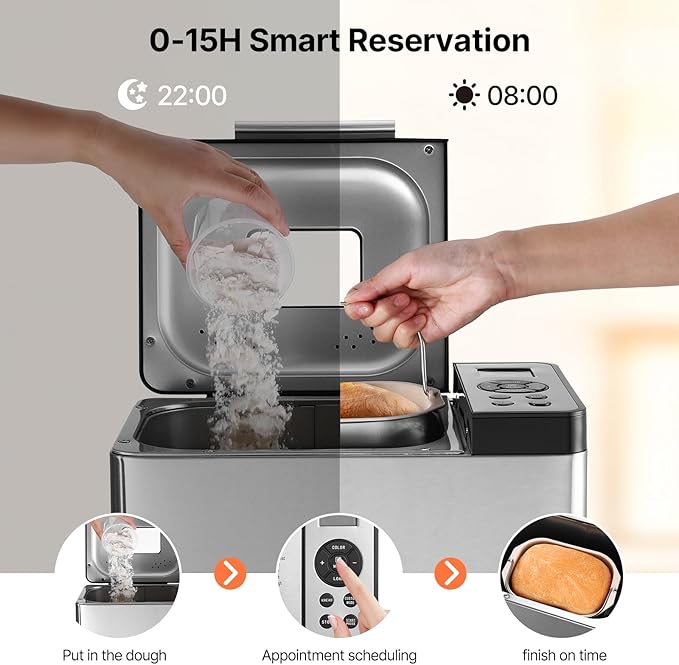 Happybuy Bread Maker, Dough Machine(19-in-1 2LB), Nonstick Ceramic Pan Automatic Breadmaker with Gluten Free Setting, Whole Wheat Bread Making, Digital, Programmable, 3 Loaf Sizes, 3 Crust Colors