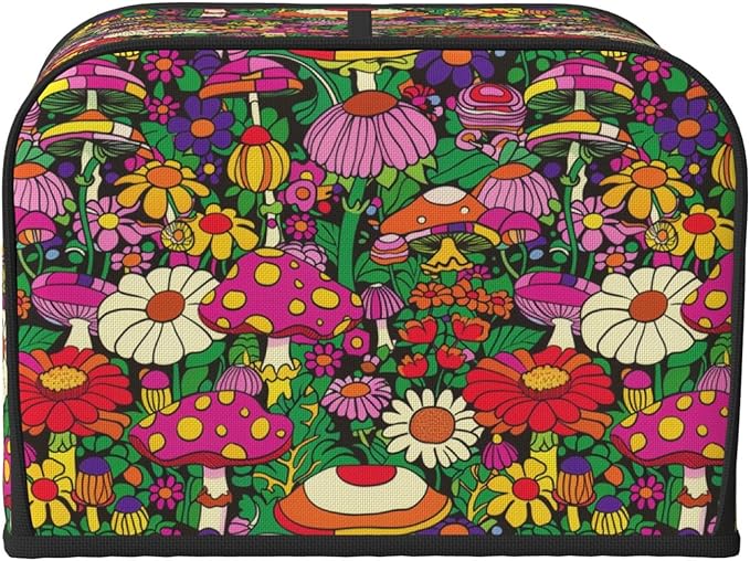 Toaster Cover 4 Slice Colorful Mushroom Flower Trippy Kitchen Small Appliance Covers with Pockets Dust and Fingerprint Protection