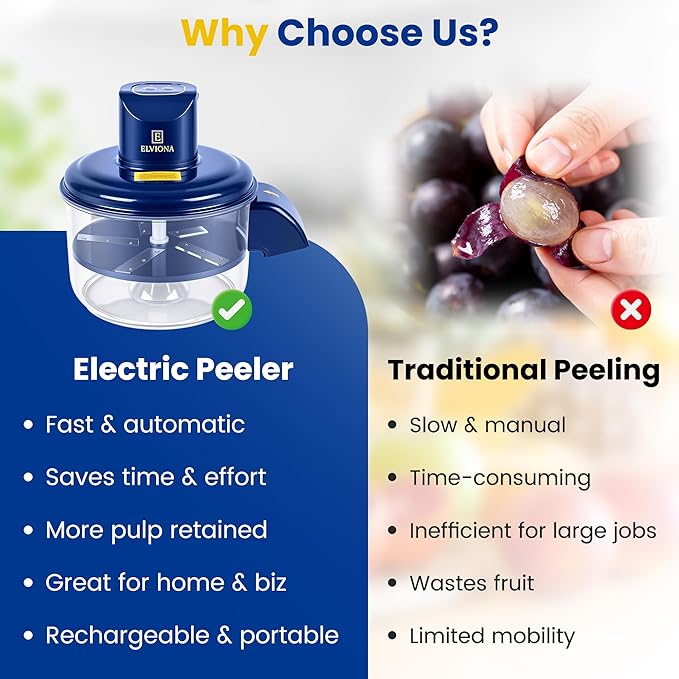 Automatic Grape Peeler Machine – Powerful Electric Garlic & Cherry Tomato Peeler, Cordless Vegetable Skin Remover for Small Fruits, Fast, Easy & Effortless Peeling for Home Kitchen