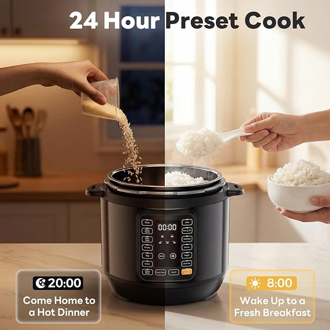DUMOS Electric Pressure Cooker 16-in-1, 8QT Programmable Multi Cooker with 12 One-Touch Presets, Soup Steam Yogurt and More, Ceramic Inner Pot Delay Start & Keep Warm, Includes Recipe Guide, Black