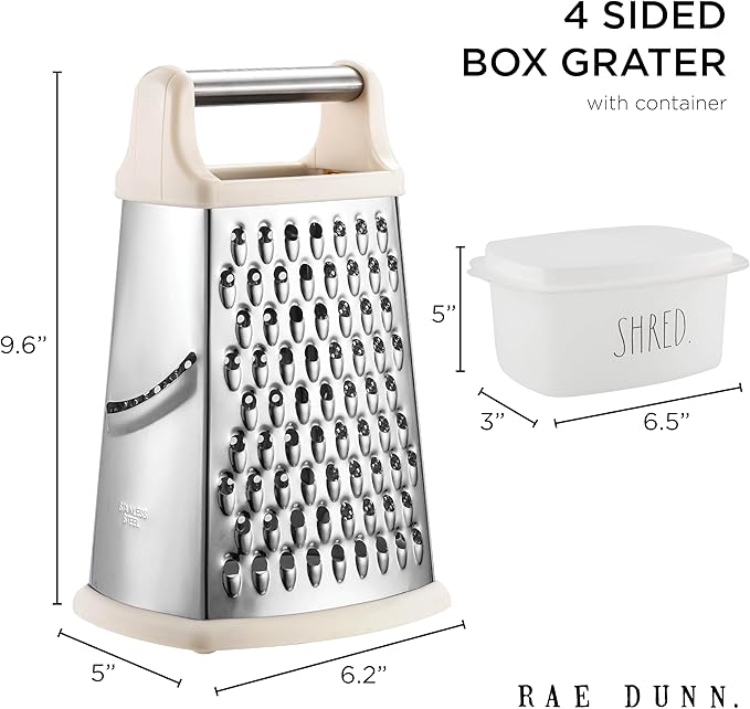 Rae Dunn Everyday Collection Multifunction Grater- Stainless Steel Grater and Zester for Cheese, Spices, Vegetables, Cream