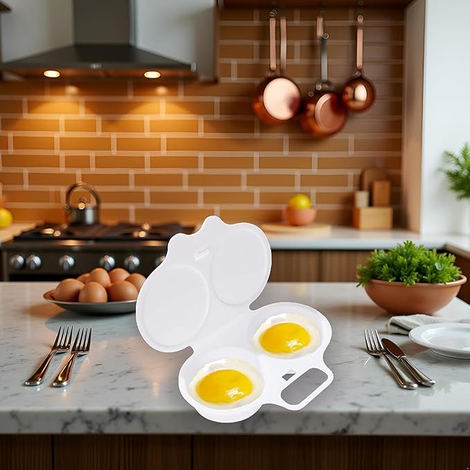 2 Pcs White Egg Poacher, Microwave Egg Boiler Poacher, 2 Cavity Nonstick Poached Egg Maker With Lid, Egg Poacher Microwave Egg Cooker, Double Drain Poached Egg Cups Cookware（13 * 5cm）