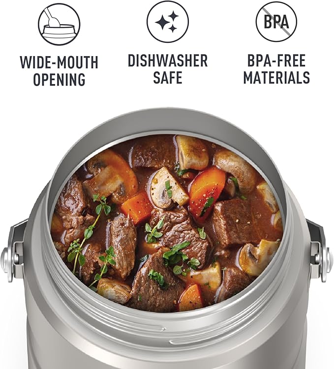 THERMOS Stainless King Vacuum-Insulated Food Jar Matte Steel | With Storage Containers | Built-in Handle | 47 Ounce | Pack of 4