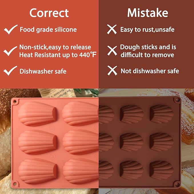 Silicone Madeleine Baking Mold, 8-Cavity Shell Shape, Terracotta Pink