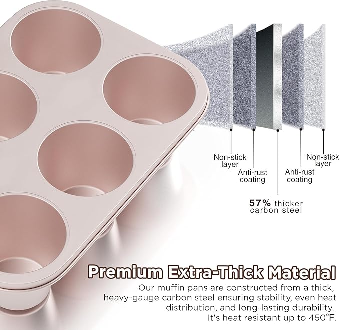 Silver Popover Pan - 6-Cavity Non-Stick Tray Mold for Premium Homemade Cupcakes, Muffins, Cheesecakes, Breads - Professional Grade for Bakery & Kitchen Oven