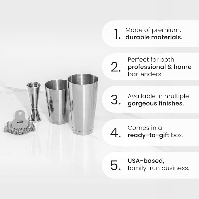 A Bar Above 4-Piece Cocktail Shaker Set, for Professional and Home Bar, Premium Bar Kit Gifts, Includes Strainer, Japanese Jigger, and Boston Shaker Set