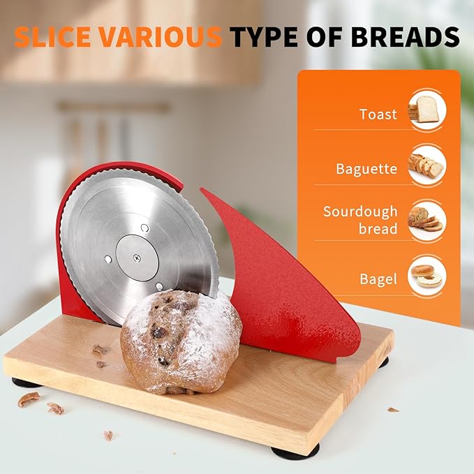 Manual Bread Slicer for Homemade Sourdough Bread, Hand Crank Bread Slicer With Scale Line, Suction Cup and Protective Cover, Adjustable Thickness