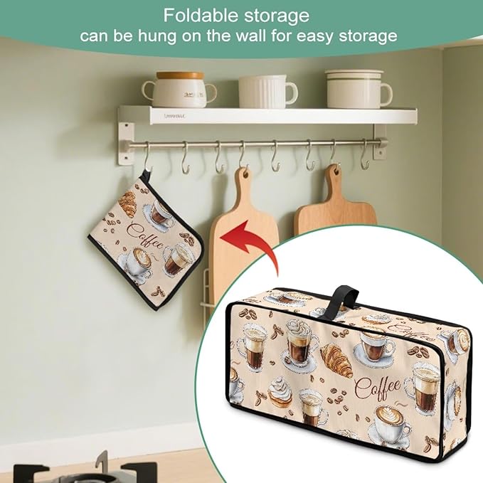 Toaster Cover Coffee Theme Toaster Cover 2 Slice Long Slot Beige Slim Dustproof & Water-Resistant Dust Covers for Toasters 2 Slice Long Slot, Decor Kitchen Appliance Covers