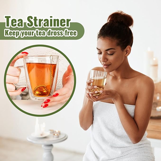 Sumind 50 Pcs Stainless Steel Tea Strainer Ball Infuser Loose Leaf Steeper Interval Diffuser Heart Shape Mesh Filters with Extended Chain Hook for tea party Seasonings Cup Bottle(Gold)