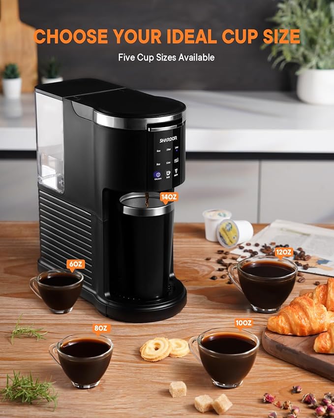 SHARDOR 3 in 1 Coffee Maker, K Cup Coffee Maker Compatible with Ground Coffee & Teas, Single Serve Coffee Machine, 6–14oz Brew Sizes, 40oz Detachable Water Reservoir, Descale Settings, Black