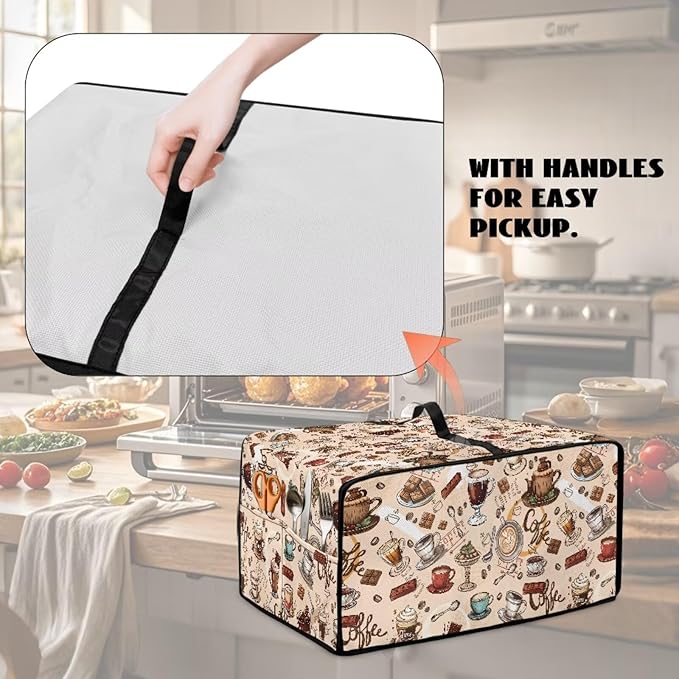 Toaster Oven Dust Cover Small Kitchen Appliance Cover for Countertop Convection Ovens,Small Appliances, S, 14.5 x 18.5 x 9 Inches, Coffee Chocolate Print Beige