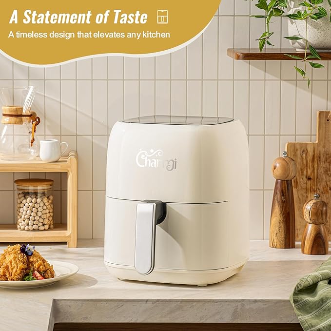 Charmi 5QT Air Fryer – Beautiful Retro Design, Stylish Countertop Look, Safe Auto Shutoff, Digital Touchscreen, 8 Cooking Presets, Digital Recipes Included(Cream White)
