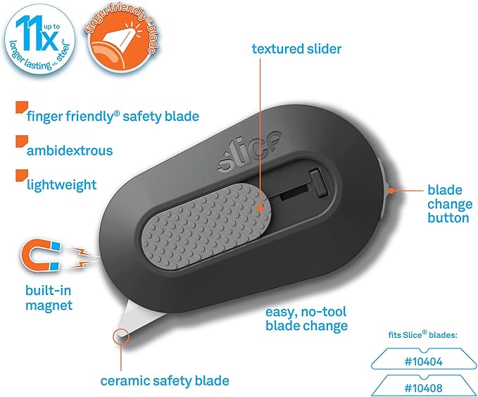 Slice Mini Box Cutter | Manual Retracting | Safe Ceramic Box Cutter Lasting 11x Longer than Metal | Box Opener | 1 Pack | Millennial Gray