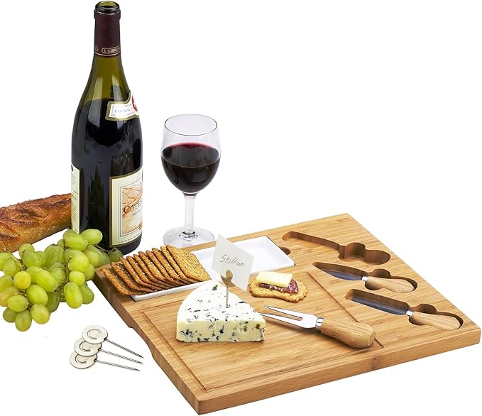 NCAA Illinois Fighting Illini Officially Licensed Bamboo Cheese/Charcuterie Board with Knife Set & Cheese Markers by Picnic at Ascot