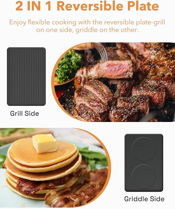 HBN Electric Raclette Table Grill with 8 Warming Trays, 2-in-1 Korean BBQ Grill & Electric Griddle Nonstick, Adjustable Temperature Control,1300W, Great for Indoor Family Gatherings, Parties & Dining