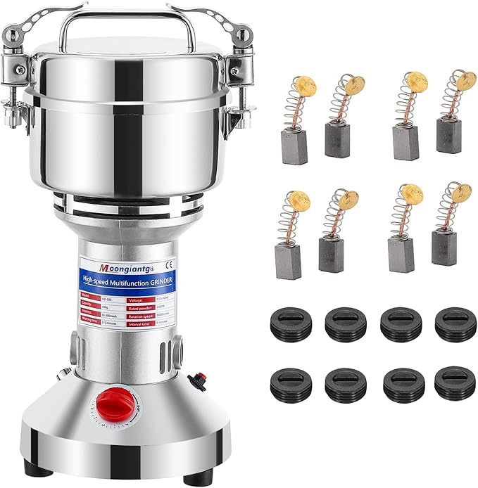 Moongiantgo 500g Grain Grinder with 4 Pairs of Carbon Brushes and Carbon Brush Caps