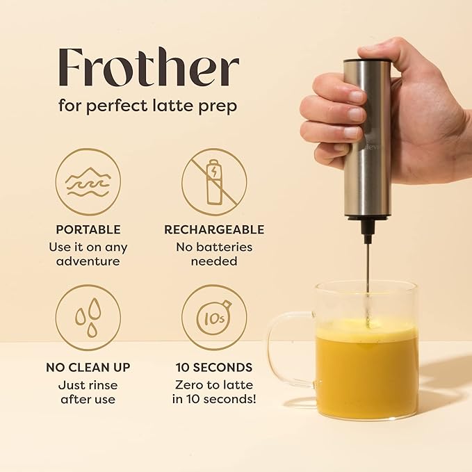 Clevr Milk Frother, Hand Stirrer for Coffee, Matcha, Hot Chocolate, Protein Shake, Latte, Tea, Stainless Steel Rechargeable Handheld Whisk, Fast and Easy Frothing Wand, No Battery Needed