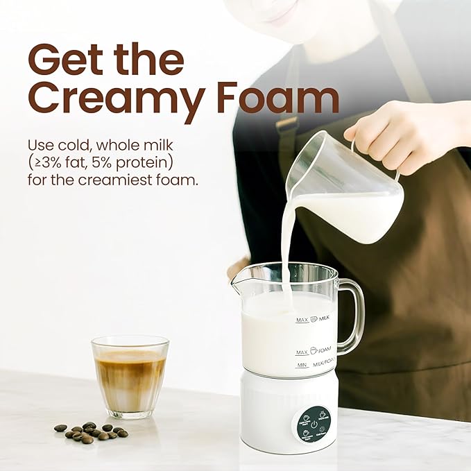 Casimhu 4-in-1 Milk Frother, Electric Milk Frother and Steamer with LED Touch Screen, Ceramic Lining Bottom, Milk Warmer 13.52oz for Lattes, Cappuccinos, and Macchiatos at Home, White