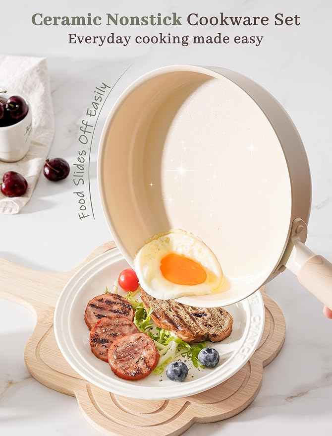 Astercook Pots and Pans Set Non Stick, Ceramic Cookware Set Non Toxic, 18 Pcs Dishwasher Safe Induction Cookware for Everyday Cooking & Kitchen Gifts