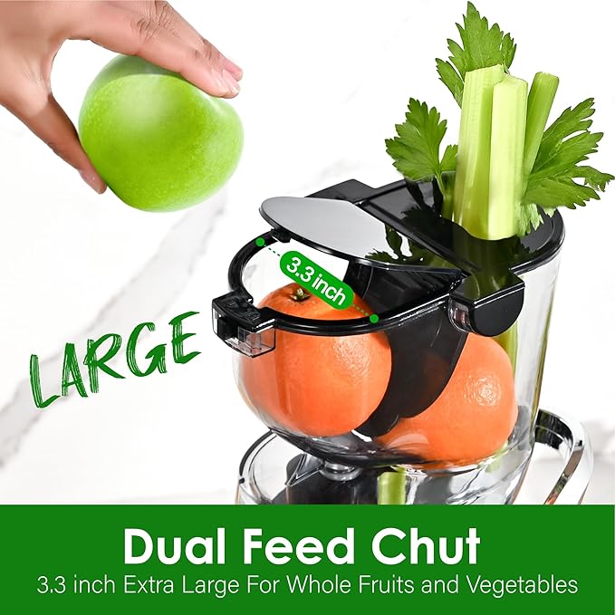 Kitchen in the Box Slow Masticating Cold Pressed Juicer Machines, With 3.26" Wide Feed Chute for Whole Fruits and Vegetables (Bright Silver)